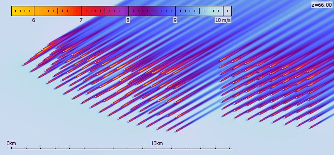 Calculation results of the FUGA model for the Horns Rev wind farms for a specific wind direction